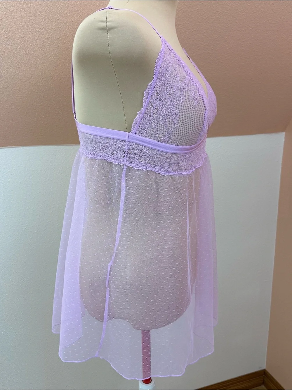 Victoria's Secret Womens XL Lilac Lace Mesh Babydoll Camisole Top Lingerie